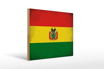 Panneau en bois drapeau Bolivie 40x30cm Drapeau de la Bolivie panneau vintage 1