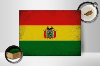 Panneau en bois drapeau Bolivie 40x30cm Drapeau de la Bolivie panneau vintage 2