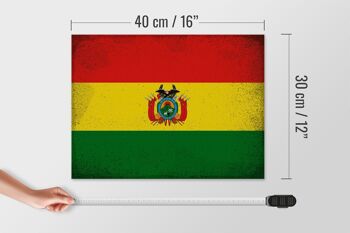 Panneau en bois drapeau Bolivie 40x30cm Drapeau de la Bolivie panneau vintage 4