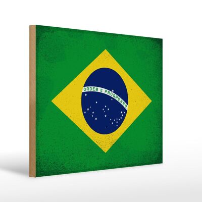 Holzschild Flagge Brasilien 40x30cm Flag of Brazil Vintage Schild