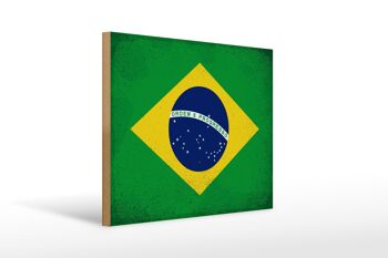Panneau en bois drapeau Brésil 40x30cm Drapeau du Brésil panneau vintage 1