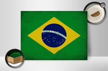 Panneau en bois drapeau Brésil 40x30cm Drapeau du Brésil panneau vintage 2