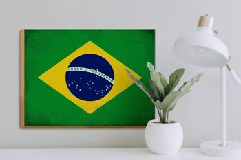 Panneau en bois drapeau Brésil 40x30cm Drapeau du Brésil panneau vintage 3