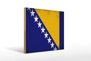 Panneau en bois drapeau Bosnie-Herzégovine 40x30cm panneau vintage 1