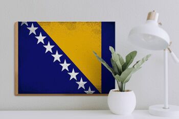 Panneau en bois drapeau Bosnie-Herzégovine 40x30cm panneau vintage 3