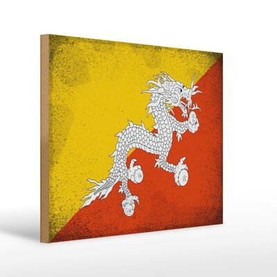 Cartello in legno bandiera Bhutan 40x30 cm Bandiera del Bhutan cartello decorativo vintage