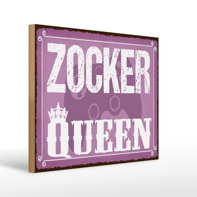 Cartello in legno con scritta Zocker Queen Controller 40x30 cm. Cartello decorativo in legno