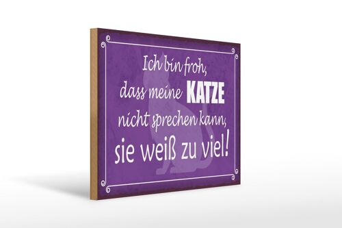 Holzschild Spruch 40x30cm froh meine Katze nicht sprechen Schild