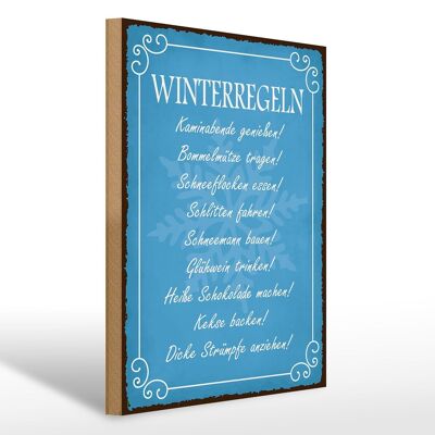 Wooden sign saying 30x40cm winter rule fireplace evenings mulled wine sign