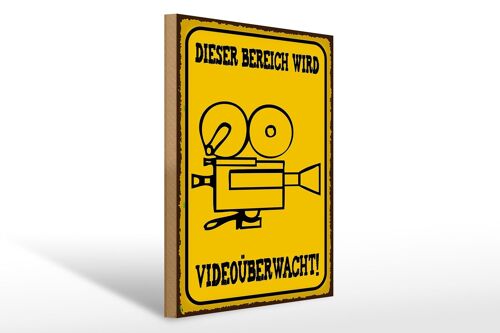 Holzschild Warnschild 30x40cm Bereich videoüberwacht Deko Schild