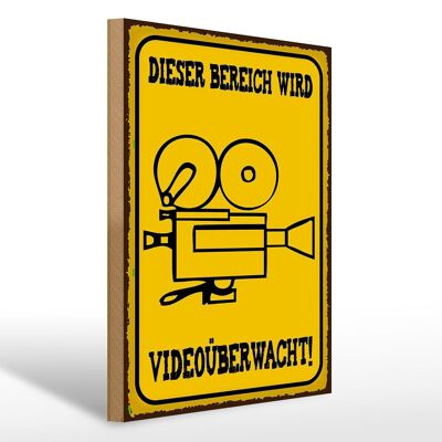 Holzschild Warnschild 30x40cm Bereich videoüberwacht Deko Schild