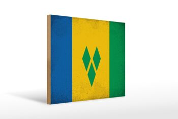 Panneau en bois drapeau Saint Vincent Grenadines 40x30cm panneau vintage 1