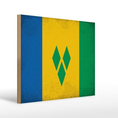 Holzschild Flagge Saint Vincent Grenadinen 40x30cm Vintage Schild