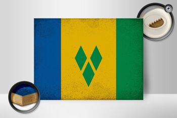 Panneau en bois drapeau Saint Vincent Grenadines 40x30cm panneau vintage 2
