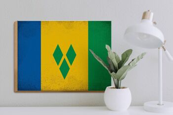 Panneau en bois drapeau Saint Vincent Grenadines 40x30cm panneau vintage 3