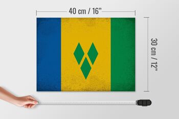 Panneau en bois drapeau Saint Vincent Grenadines 40x30cm panneau vintage 4