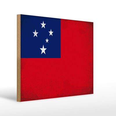 Letrero de madera bandera Samoa 40x30cm Bandera de Samoa letrero decorativo vintage