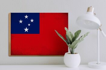 Panneau en bois drapeau Samoa 40x30cm Drapeau des Samoa signe décoratif vintage 3