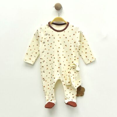 A Pack of Three Sizes 100% Cotton Girl One Piece Leaf Designed Natural Onesie Set