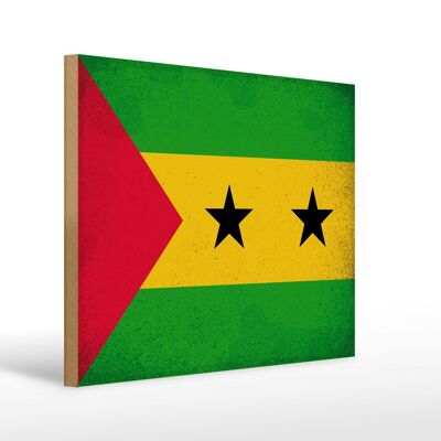 Holzschild Flagge São Tomé und Príncipe 40x30cm Vintage Deko Schild