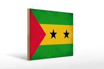 Panneau en bois drapeau São Tomé et Príncipe 40x30cm panneau décoratif vintage 1