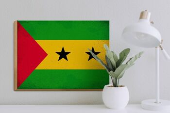 Panneau en bois drapeau São Tomé et Príncipe 40x30cm panneau décoratif vintage 3