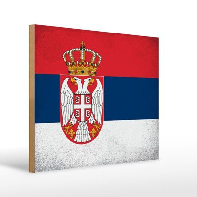 Cartello in legno bandiera Serbia 40x30 cm Cartello vintage con bandiera della Serbia