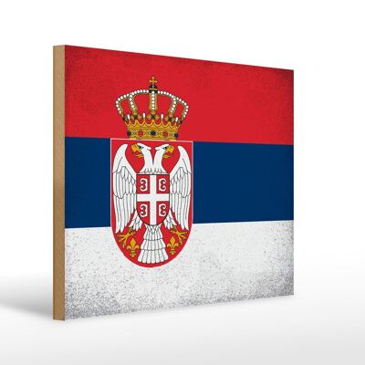 Holzschild Flagge Serbien 40x30cm Flag of Serbia Vintage Schild