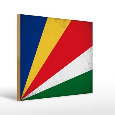 Holzschild Flagge Seychellen 40x30cm Seychelles Vintage Deko Schild