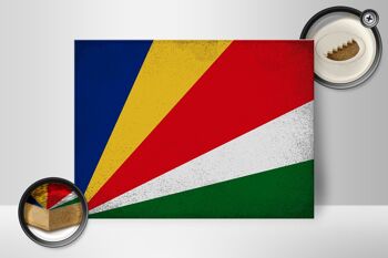 Panneau en bois drapeau Seychelles 40x30cm Panneau décoratif vintage Seychelles 2