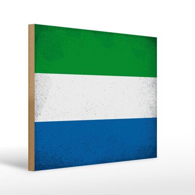 Panneau en bois drapeau Sierra Leone 40x30cm, panneau décoratif vintage