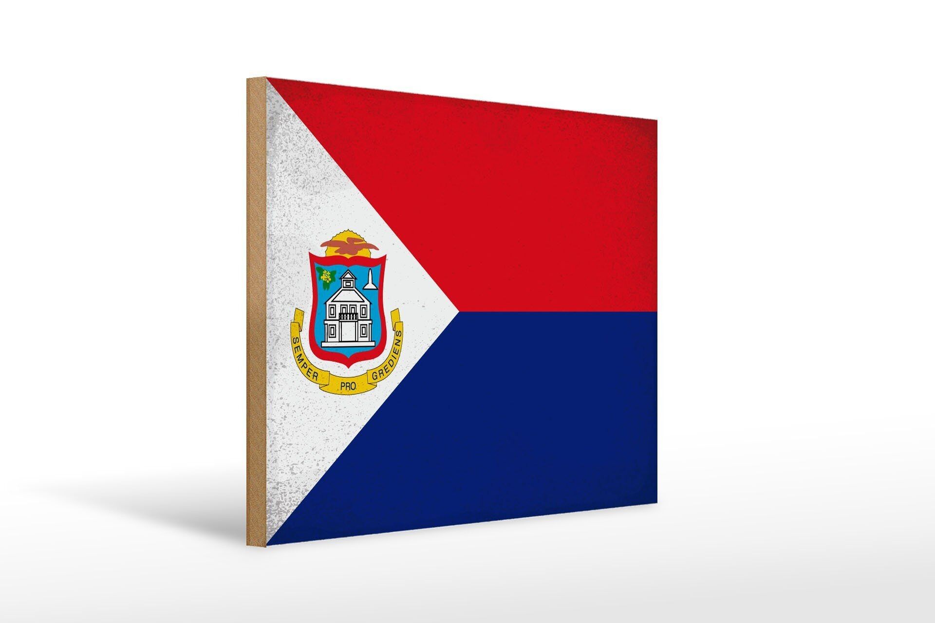 Holzschild Flagge Sint Maarten 40x30cm Flag Vintage Deko Schild
