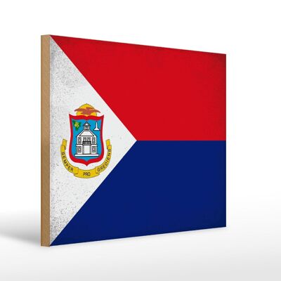 Bandiera in legno Sint Maarten 40x30 cm bandiera segno decorativo vintage