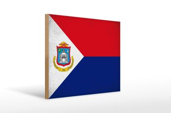 Panneau en bois drapeau Sint Maarten 40x30cm, panneau décoratif vintage 1