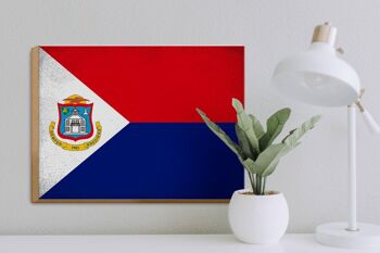 Panneau en bois drapeau Sint Maarten 40x30cm, panneau décoratif vintage 3