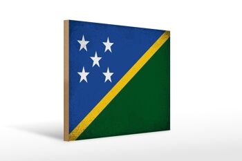 Panneau en bois drapeau Îles Salomon 40x30cm Panneau vintage Îles Salomon 1