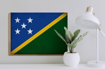 Panneau en bois drapeau Îles Salomon 40x30cm Panneau vintage Îles Salomon 3