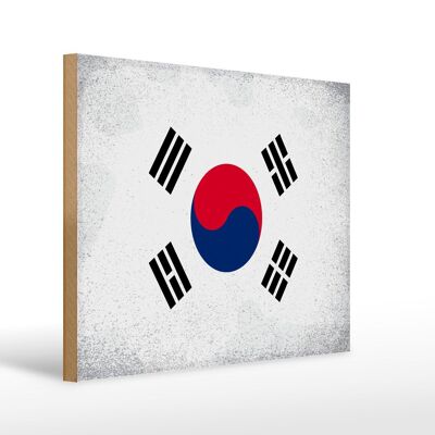 Holzschild Flagge Südkorea 40x30cm South Korea Vintage Deko Schild
