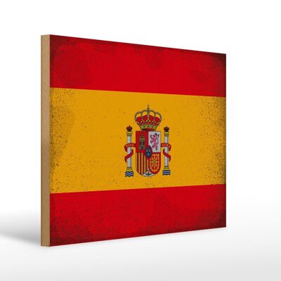 Cartello in legno bandiera Spagna 40x30 cm Insegna vintage bandiera della Spagna