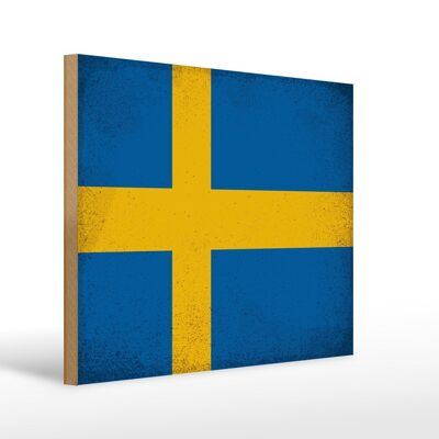 Holzschild Flagge Schweden 40x30cm Flag of Sweden Vintage Schild