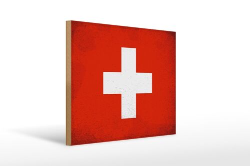 Holzschild Flagge Schweiz 40x30cm Flag Switzerland Vintage Schild