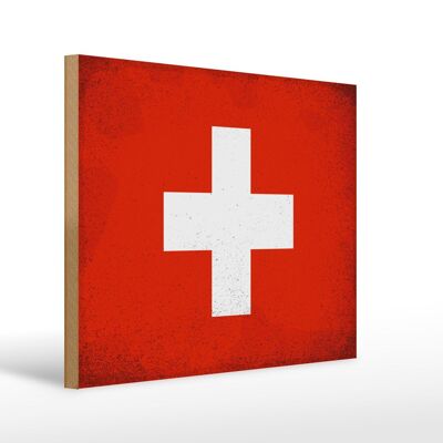 Letrero de madera bandera Suiza 40x30cm Bandera Suiza cartel vintage