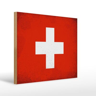 Holzschild Flagge Schweiz 40x30cm Flag Switzerland Vintage Schild