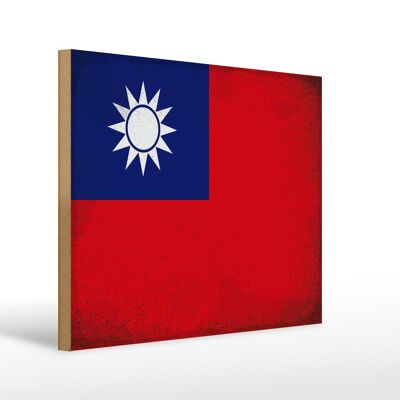 Holzschild Flagge China 40x30cm Flag of Taiwan Vintage Deko Schild