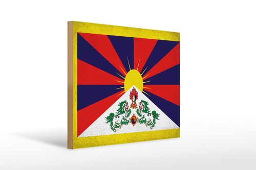 Holzschild Flagge Tibet 40x30cm Flag of Tibet Vintage Deko Schild