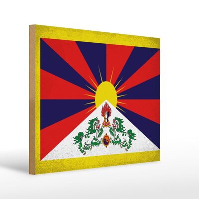 Holzschild Flagge Tibet 40x30cm Flag of Tibet Vintage Deko Schild