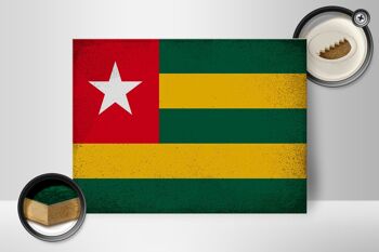 Panneau en bois drapeau Togo 40x30cm Drapeau du Togo signe décoratif vintage 2