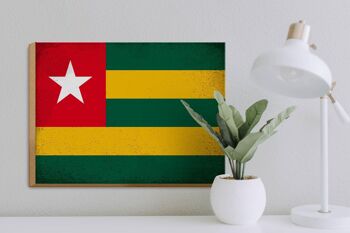 Panneau en bois drapeau Togo 40x30cm Drapeau du Togo signe décoratif vintage 3