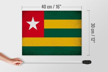 Panneau en bois drapeau Togo 40x30cm Drapeau du Togo signe décoratif vintage 4