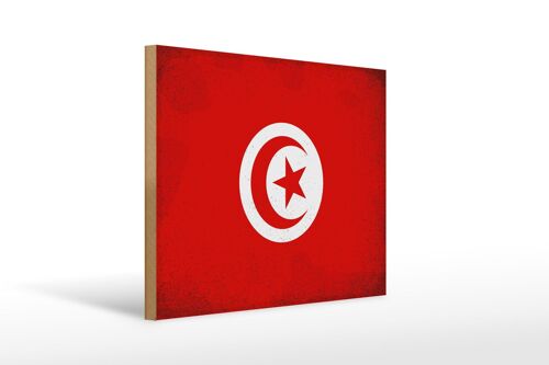 Holzschild Flagge Tunesien 40x30cm Flag of Tunisia Vintage Schild